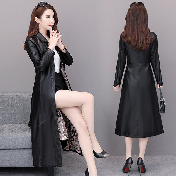 Middle-aged Women's Leather Jacket Mid-length Middle-aged And Young