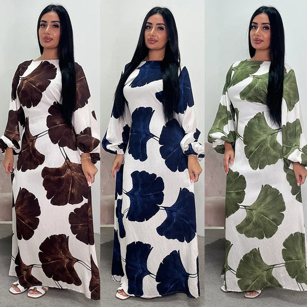 Middle Eastern Hooded Dress Robe Slim-fit Printed