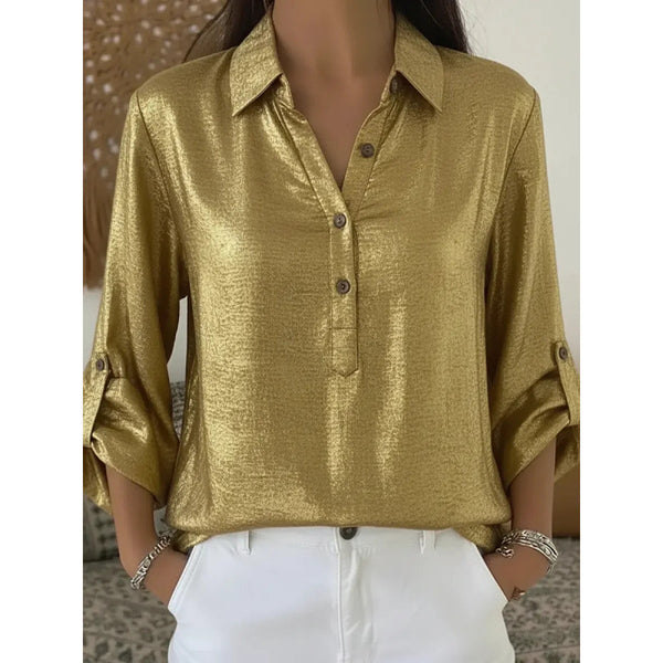 Solid-color Long-sleeve Single-breasted Shirt With A Turn-down Collar