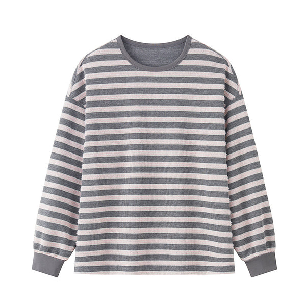 Womens Japanese-style Artistic Two-Tone Striped Long-Sleeve Hoodie