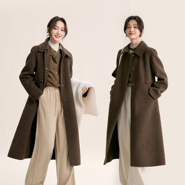 Elegant Small Lapel Double-faced Wool Mid-length Coat