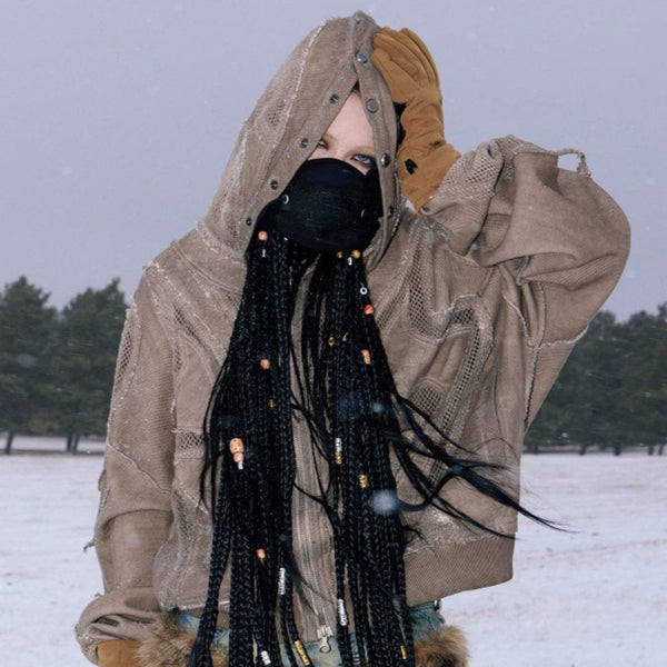 Split, Deconstructed Dyed Hoodie With A Zip-up Hood