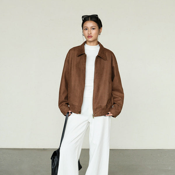 Retro Lapel Feminine Loose-fitting Casual Jacket Top For Women