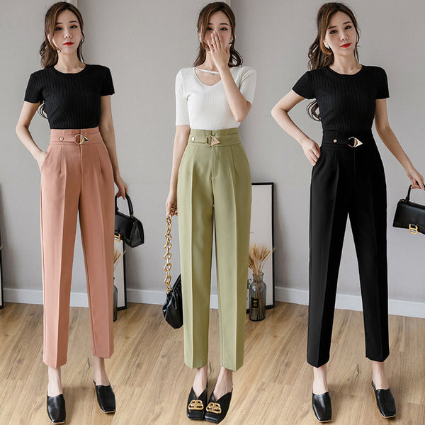 Cropped High-Waist Suit Trousers
