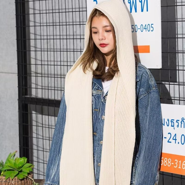 Versatile Solid-color Knitted Wool Scarf Stylish And Warm Neck Warmer