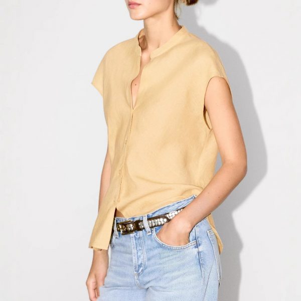 223cce29-762c-48a9-ac7b-a287a2ac145a.jpg Minimalist Old Money Style Temperament Commute Style Pure Linen V-neck Sleeveless Shirt