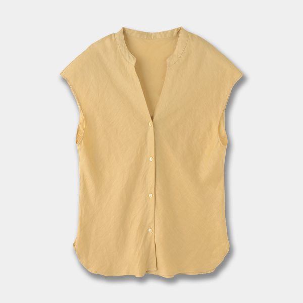 249975bc-cae6-4a7b-99fe-b4bc7c3a5044.jpg Minimalist Old Money Style Temperament Commute Style Pure Linen V-neck Sleeveless Shirt
