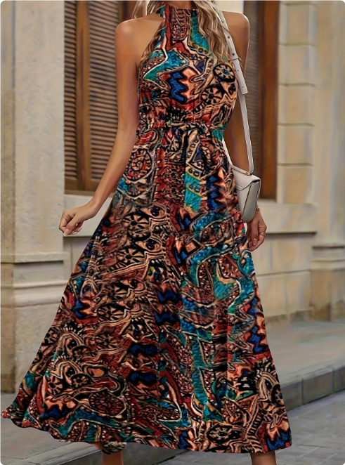Bohemian Retro Print Dress Women
