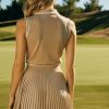 Retro Old Money Style Khaki Sleeveless Polo Shirt Pocket Pleated Skirt Set
