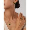 6671757e-e921-4209-b29a-adae92405224.jpg 18K Gold Stainless Steelretro Texture Green Open-end Zircon Ring Female European And American Old Money Style Ring Rings