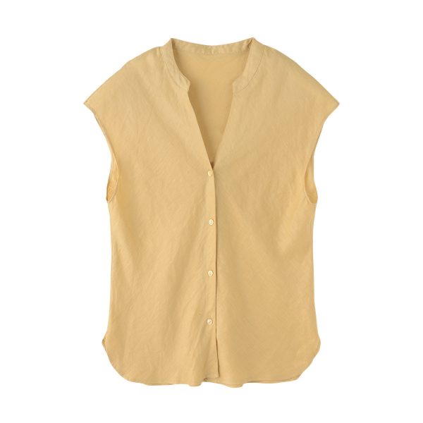 87f4603c-ffa8-4328-aa3d-dfa8cfb0be23.jpg Minimalist Old Money Style Temperament Commute Style Pure Linen V-neck Sleeveless Shirt