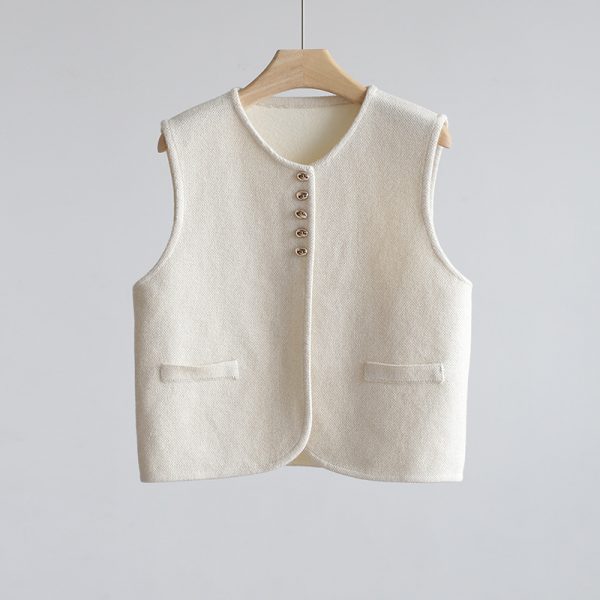 cfc854f3-290b-4525-b5c6-7f73a5765e56.jpg Static Luxury Old Money Style Round Neck Golden Bean Buckle Knitted Vest
