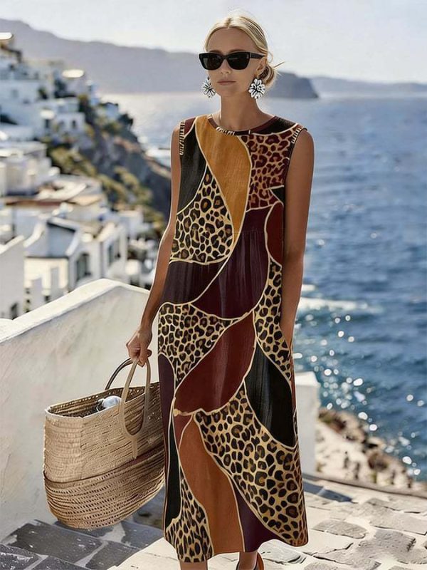 Women's Fashionable Sleeveless Leopard-Print Dress