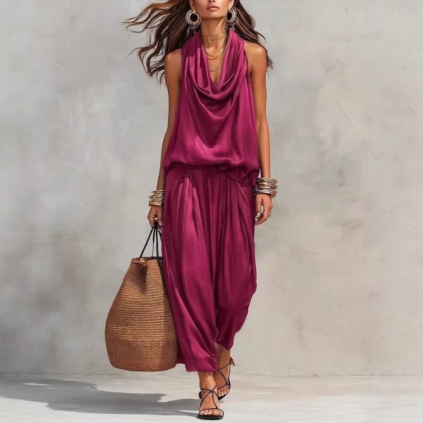 2307856c-a847-4ef8-add6-690d4f4f7cf4.jpg Womens Draped-Neck Vest And Casual Pants Set
