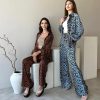High-waisted Straight-leg Trousers Womens Suit Leopard Print JapaneseKorean Style Casual