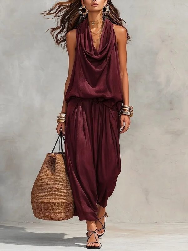 6803cf76-91d1-49c3-8eac-f5b251e9e8bc.jpg Womens Draped-Neck Vest And Casual Pants Set