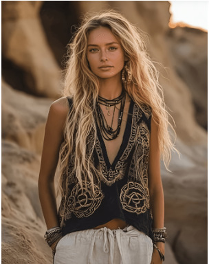 Plant And Floral Print V-neck Ethnic Tribal Vest Top