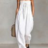 Womens Lace-up Tube Top Strapless Ruched Jumpsuit