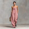 Womens Lace-up Tube Top Strapless Ruched Jumpsuit