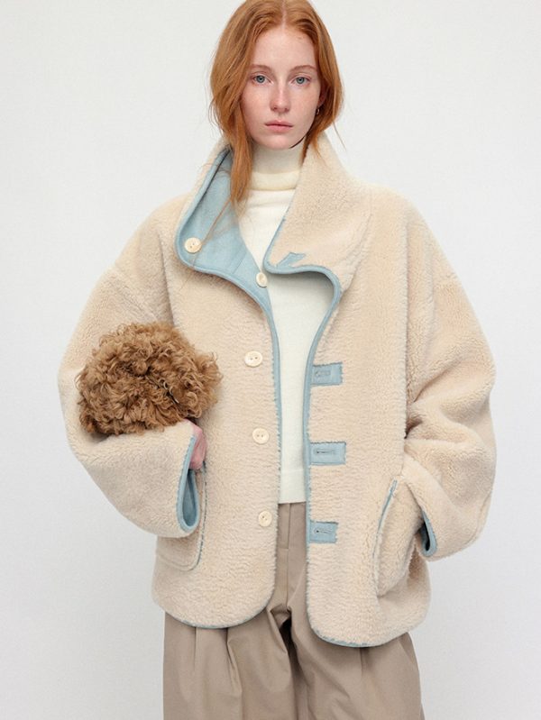 Sea Salt Cream Cup A Heavyweight Dual Wear Designshearling Suede Windproof Coat