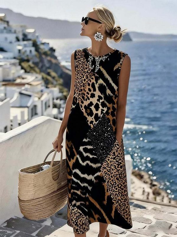 Women's Fashionable Sleeveless Leopard-Print Dress