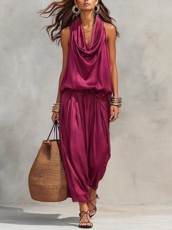 8bd4087a-c9c2-48d1-8666-bf9229b305eb.jpg Womens Draped-Neck Vest And Casual Pants Set