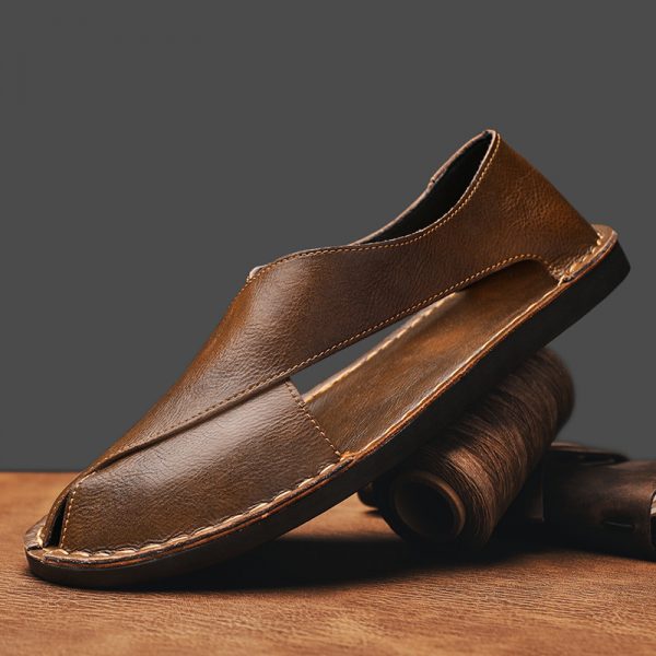 Genuine Leather Breathable One Pedal Beach Sandals