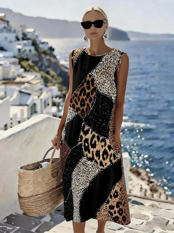 Women's Fashionable Sleeveless Leopard-Print Dress
