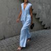 c305d8cd-f2fc-419d-8f76-848dcf9e1235.jpg Womens Cotton V-Neck Sleeveless Vest And Wide-Leg Pants Set