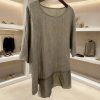 Cozy Artistic Linen-blend Patchwork Top