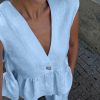 f61db637-c3a2-47f3-8100-35d2bbb57166.jpg Womens Cotton V-Neck Sleeveless Vest And Wide-Leg Pants Set